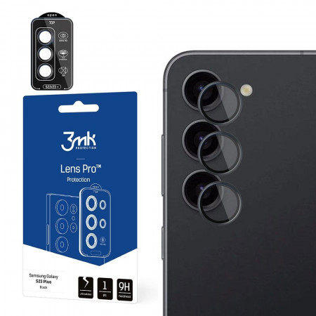 Стъклен протектор за камера с алуминиева рамка и рамка за поставяне 3mk Lens Protection Pro - Samsung Galaxy S23 с черна рамка
