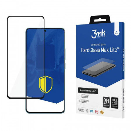 Стъклен протектор с пълно покритие 3mk Hard Glass Max Lite - Xiaomi Redmi Note 13 с черна рамка