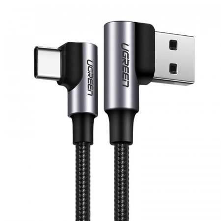 90° кабел за зареждане и данни с оплетка UGREEN USB Type A към USB Type C с бързо зареждане 3.0 3A 0.5m сив (US176 20855)