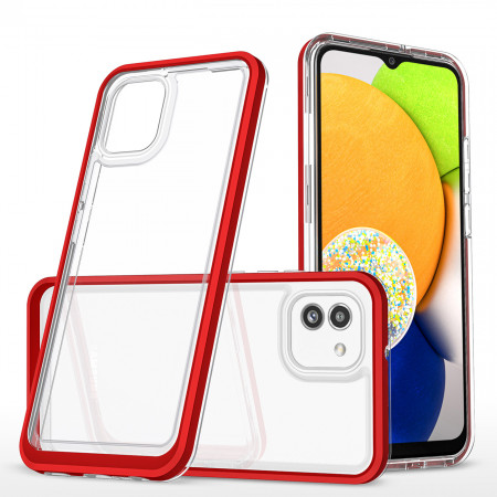 Гръб Clear 3в1 с гел рамка - Samsung Galaxy A03 червен