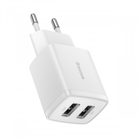 Зарядно за стена BASEUS 10.5W 2x USB Type A бяло - Img 1
