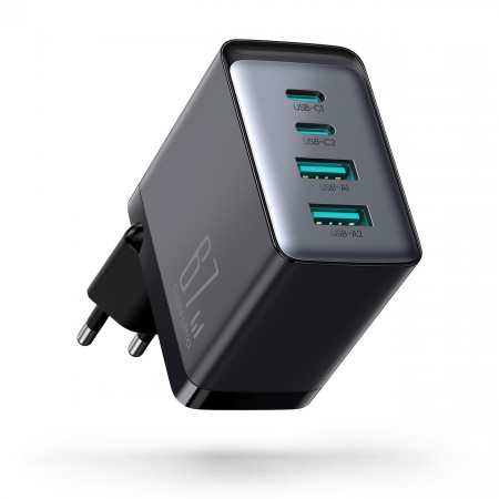 Зарядно за стена JOYROOM GaN 67W 2x USB Type A / 2x USB Type C черен (TCG02) + кабел USB Type C към USB Type C 100W 1.2m черно