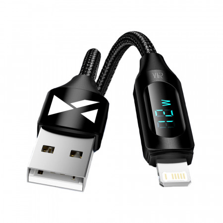 Кабел за зареждане и данни с дисплей и оплетка WOZINSKY USB Type A към Lightning WUALC1 2.4A 1m черен