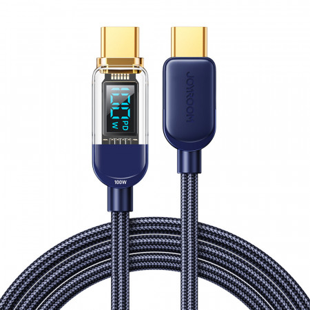Кабел за зареждане и данни с оплетка JOYROOM USB Type C към USB Type C 100Wс бързо зареждане 1.2m син (S-CC100A4)