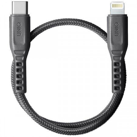 Кабел за зареждане и данни с оплетка UNIQ USB Type C към Lightning 18W 30cm сив - Img 1