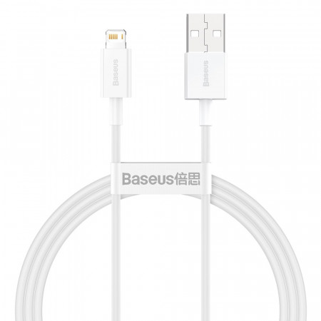 Кабел за зареждане и данни BASEUS Superior USB Type A към Lightning 2.4A 1m бял (CALYS-A02)