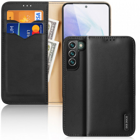 Калъф тип книга от естествена кожа DUX DUCIS Hivo със система против кражба - Samsung Galaxy S22+ черен