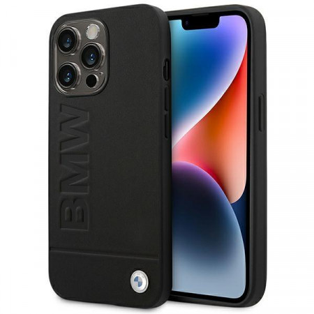 Оригинален гръб от естествена кожа BMW Leather Stamp BMHCP14XSLLBK - iPhone 14 Pro Max черен