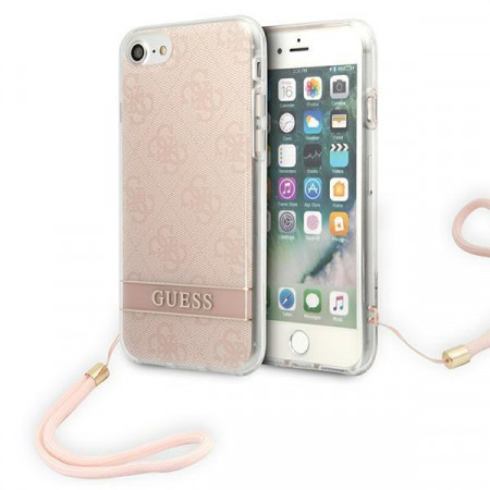 Оригинален гръб с гривна GUESS 4G Print Strap GUOHCI8H4STP - iPhone 7 / 8 / SE (2nd gen) / SE (3rd gen) розов