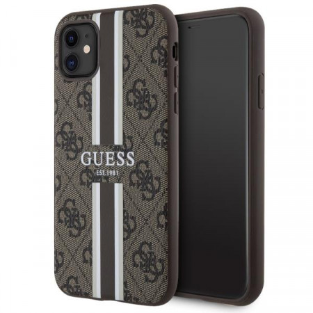 Оригинален гръб GUESS 4G Printed Stripe MagSafe GUHMN61P4RPSW - iPhone 11 кафяв