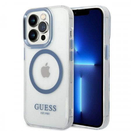 Оригинален гръб GUESS Metal Outline MagSafe GUHMP14XHTRMB - iPhone 14 Pro Max син