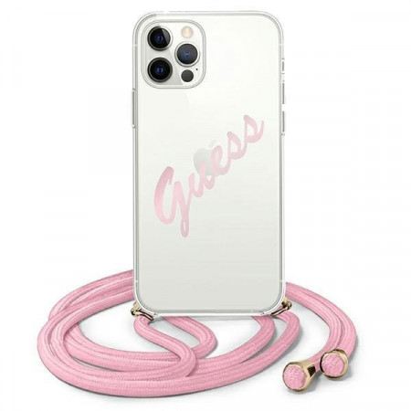 Оригинален гръб GUESS Script Vintage GUHCP12MCRTVSPI - iPhone 12 / 12 Pro розов