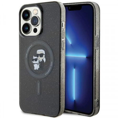 Оригинален гръб KARL LAGERFELD Karl & Choupette Glitter MagSafe - iPhone 15 Pro Max черен