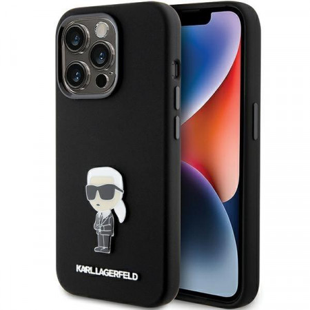 Оригинален гръб KARL LAGERFELD Silicone Ikonik Metal Pin - iPhone 15 Pro черен - Img 1