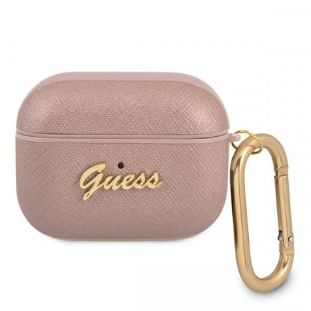 Оригинален калъф за слушалки GUESS Saffiano Script Metal GUAPSASMP - AirPods Pro розов