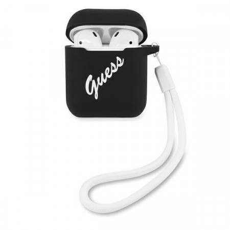 Оригинален калъф за слушалки GUESS Silicone Vintage GUACA2LSVSBW - AirPods 1 / 2 черен / бял