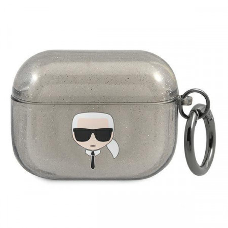 Оригинален калъф за слушалки Karl LAGERFELD Glitter Karl's Head KLAPUKHGK - AirPods Pro черен