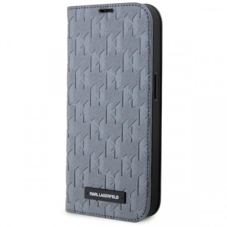 Оригинален калъф тип книга KARL LAGERFELD Saffiano Monogram KLBKP14SSAKLHPG - iPhone 14 сребрист