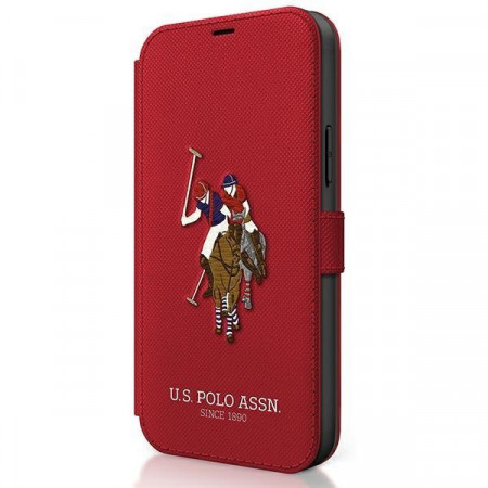 Оригинален калъф тип книга US POLO Polo Embroidery USFLBKP12MPUGFLRE - iPhone 12 / 12 Pro червен