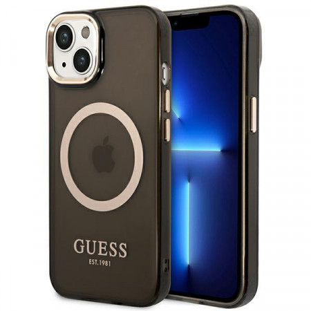 Оригинален полупрозрачен твърд гръб GUESS Gold Outline MagSafe GUHMP14MHTCMK - iPhone 14 Plus черен