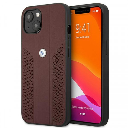 Оригинален твърд гръб от еко кожа BMW Leather Curve Perforate BMHCP13SRSPPR - iPhone 13 mini червен