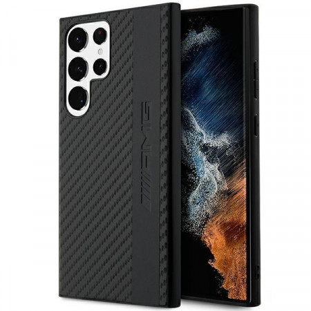 Оригинален твърд гръб AMG Carbon Stripe & Embossed AMHCS23LBLSCA - Samsung Galaxy S23 Ultra черен