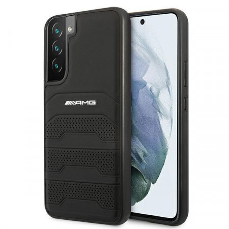 Оригинален твърд гръб AMG Leather Debossed Lines AMHCS22MGSEBK - Samsung Galaxy S22+ черен