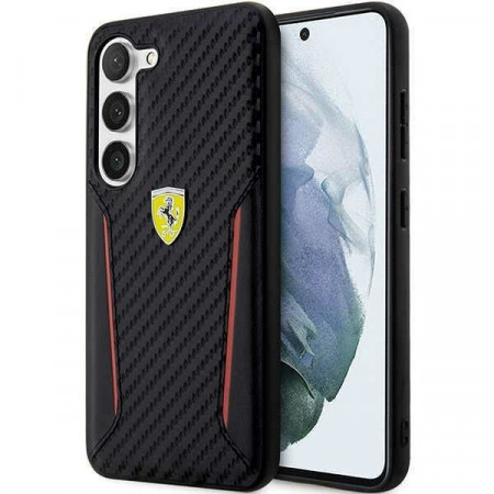 Оригинален твърд гръб FERRARI Carbon Contrast Edges FEHCS23MNPYK - Samsung Galaxy S23+ черен