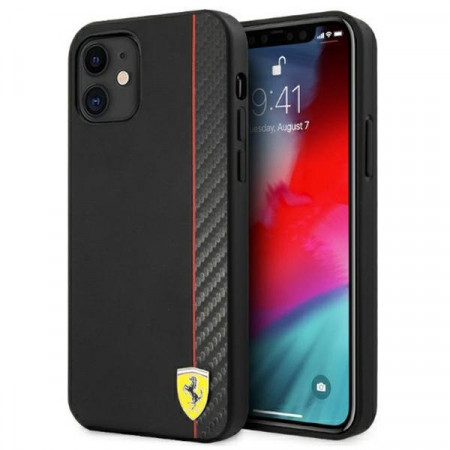 Оригинален твърд гръб FERRARI Track Carbon Stripe FESAXHCP12SBK - iPhone 12 mini черен