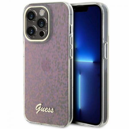 Оригинален твърд гръб GUESS IML Faceted Mirror Disco Iridescent GUHCP15XHDECMP - iPhone 15 Pro Max розов