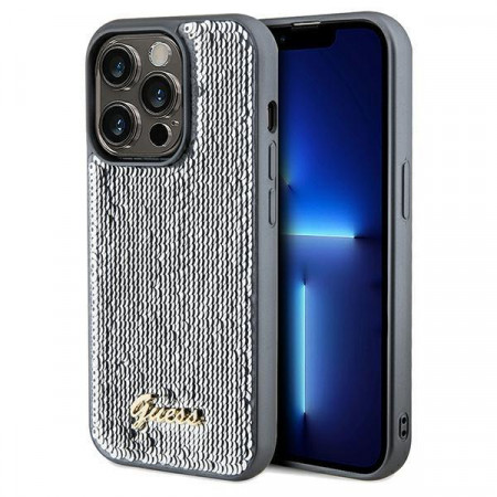 Оригинален твърд гръб GUESS Sequin Script Metal - iPhone 14 Pro сребрист