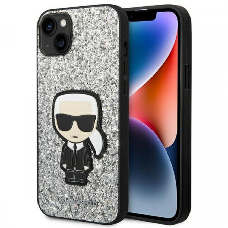 Оригинален твърд гръб KARL LAGERFELD Glitter Flakes Ikonik KLHCP14MGFKPG - iPhone 14 Plus сребрист