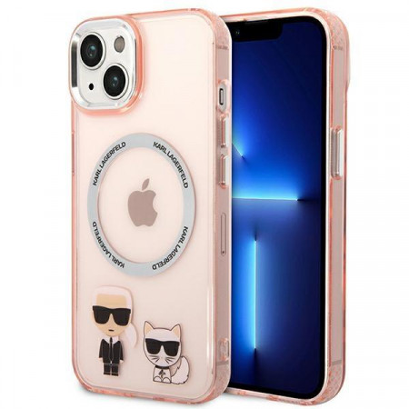Оригинален твърд гръб KARL LAGERFELD Karl & Choupette Aluminum MagSafe KLHMP14MHKCP - iPhone 14 Plus розов