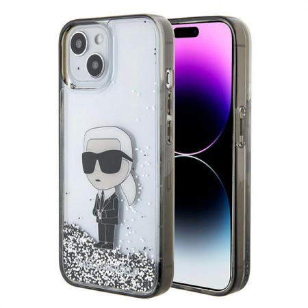 Оригинален твърд гръб KARL LAGERFELD Liquid Glitter Ikonik KLHCP15SLKKNSK - iPhone 15 прозрачен