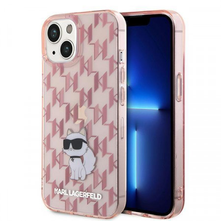 Оригинален твърд гръб KARL LAGERFELD Monogram Choupette - iPhone 15 розов