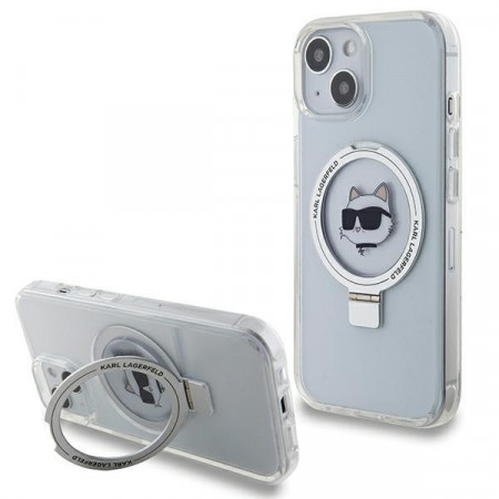 Оригинален твърд гръб KARL LAGERFELD Ring Stand Choupette Head MagSafe KLHMP15SHMRSCHH - iPhone 15 бял