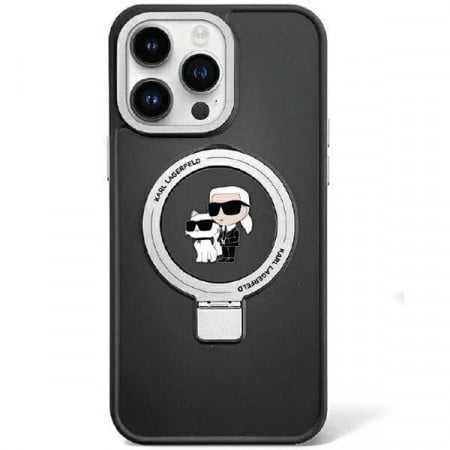 Оригинален твърд гръб KARL LAGERFELD Ring Stand Karl & Choupette MagSafe KLHMP13LHMRSKCK - iPhone 13 Pro черен