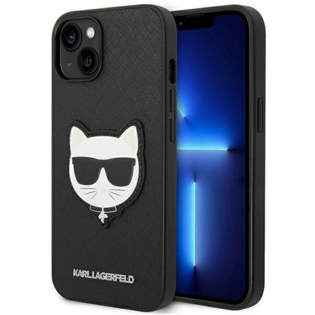 Оригинален твърд гръб KARL LAGERFELD Saffiano Choupette Head Patch KLHCP14MSAPCHK - iPhone 14 Plus черен