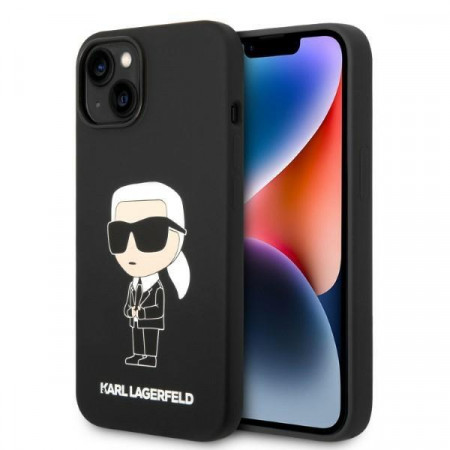 Оригинален твърд гръб KARL LAGERFELD Silicone Ikonik KLHMP14MSNIKBCK MagSafe - iPhone 14 Plus черен