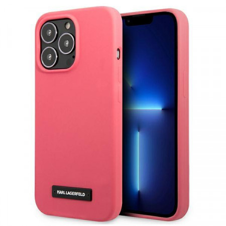 Оригинален твърд гръб KARL LAGERFELD Silicone Plaque KLHCP13XSLMP1PI - iPhone 13 Pro Max циклама