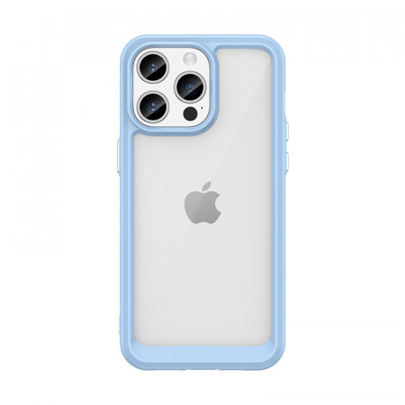 Прозрачен гръб с гел рамка Outer Space - iPhone 15 син
