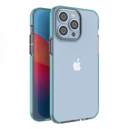 Прозрачен силиконов гръб с цветен кант Spring - iPhone 14 Pro Max светлосин