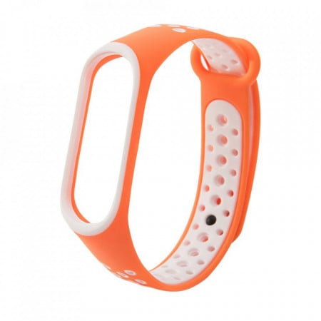 Силиконова каишка Silicone - Xiaomi Mi Band 3 / Band 4 Dots оранжев / бял