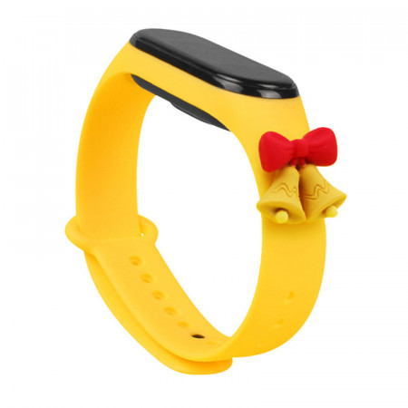 Силиконова каишка Xmas - Xiaomi Mi Band 3 / Band 4 коледен дизайн (камбанки) жълт - Img 1