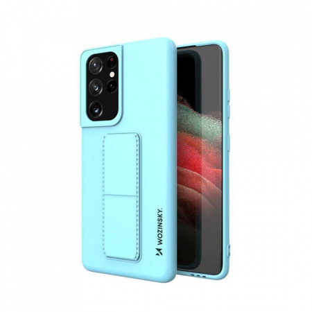 Силиконов гръб със стойка WOZINSKY Kickstand - Samsung Galaxy S21 Ultra 5G светлосин