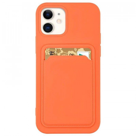 Силиконов гръб Card с портфейл за документи - iPhone 13 mini оранжев