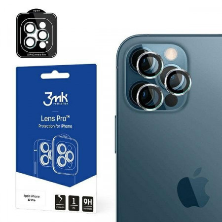 Стъклен протектор за камера с алуминиева рамка и рамка за поставяне 3mk Lens Protection Pro - iPhone 12 Pro