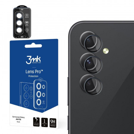Стъклен протектор за камера с алуминиева рамка и рамка за поставяне 3mk Lens Protection Pro - Samsung Galaxy A54 5G с черна рамка