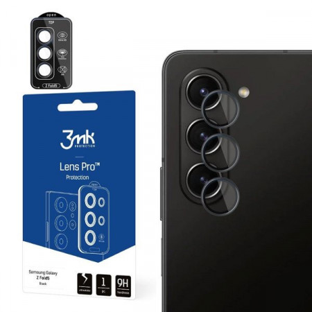 Стъклен протектор за камера с алуминиева рамка и рамка за поставяне 3mk Lens Protection Pro - Samsung Galaxy Z Fold5 с черна рамка