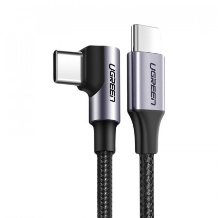 90° кабел за зареждане и данни UGREEN USB Type C към USB Type C Power Delivery 60 W 20 V 3A 2m черен / сив (US255 50125) - Img 1